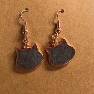 Resin dangle rose gold cat earrings handmade